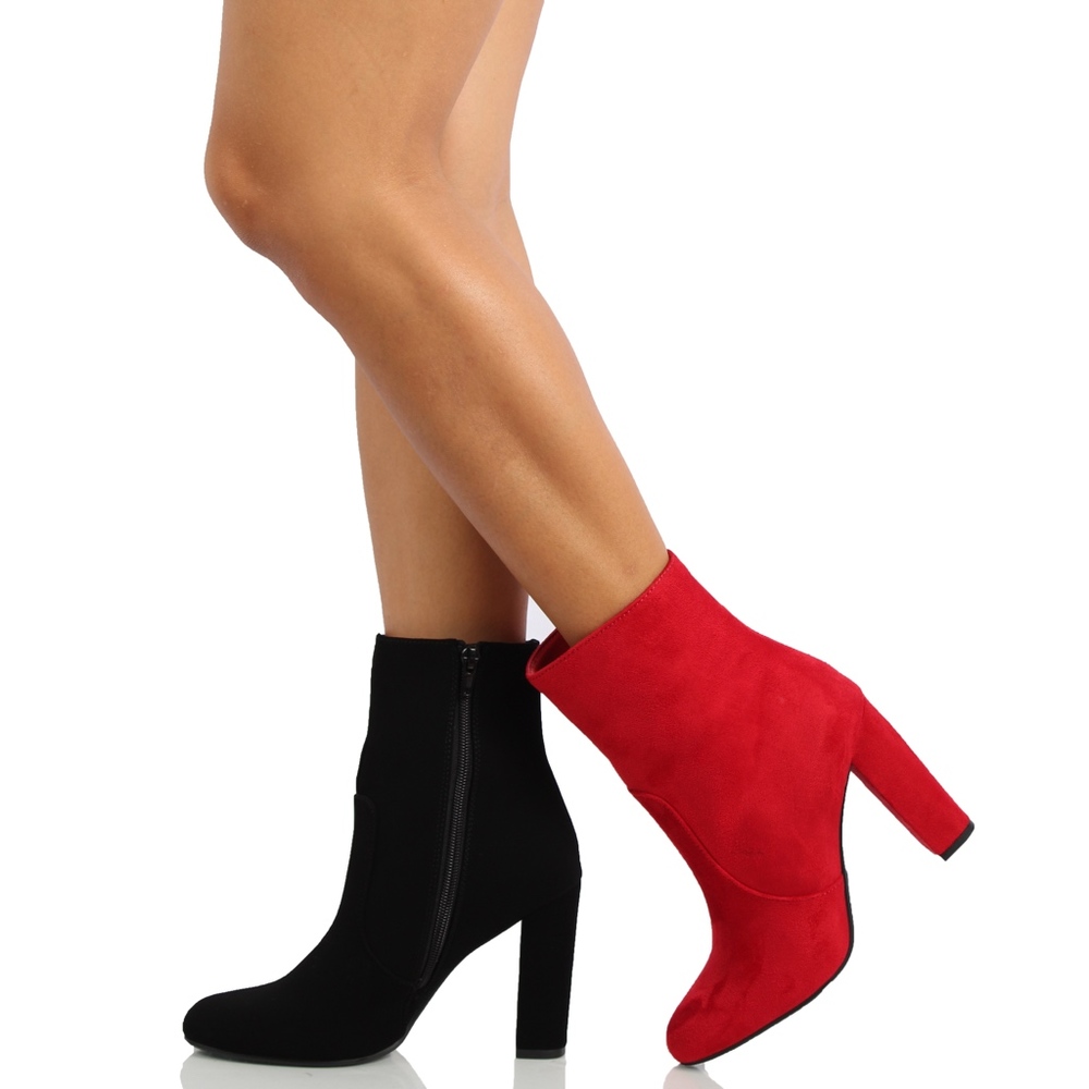 Black Almond Toe High Top Chunky heel Boot - Picture 8 of 8